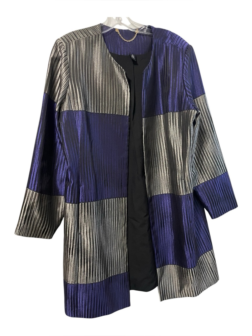 Chico's size 2 Black Label dressy patchwork long line blazer Jacket SZ L/12